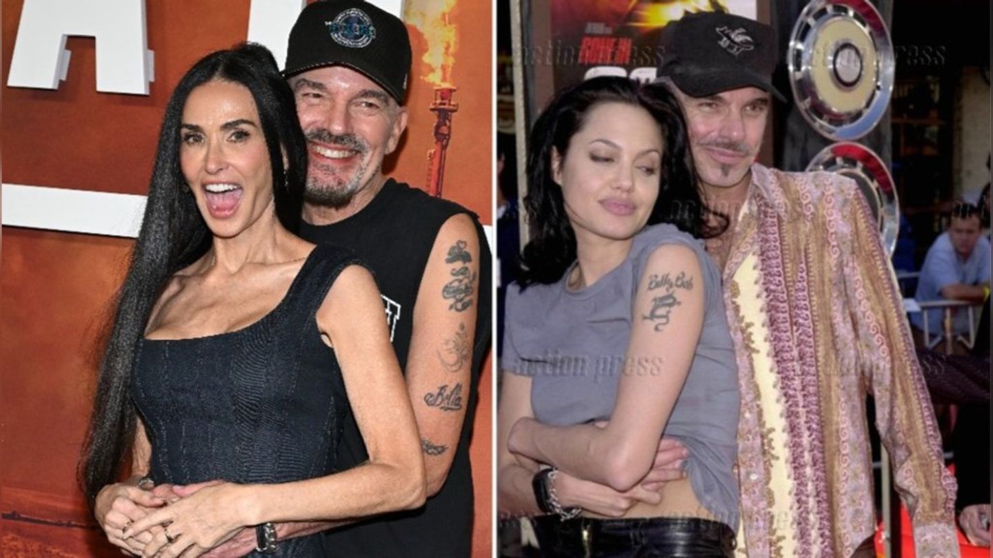 Billy Bob Thornton posiert mit Demi Moore (l.) so, wie er es einst mit Ex-Frau Angelina Jolie tat. Billy Bob Thornton posiert mit Demi Moore (l.) so, wie er es einst mit Ex-Frau Angelina Jolie tat.