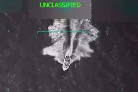 Eine Luftaufnahme des US-Militärs vor einem Angriff auf ein mutmaßliches Drogenboot von Anfang September