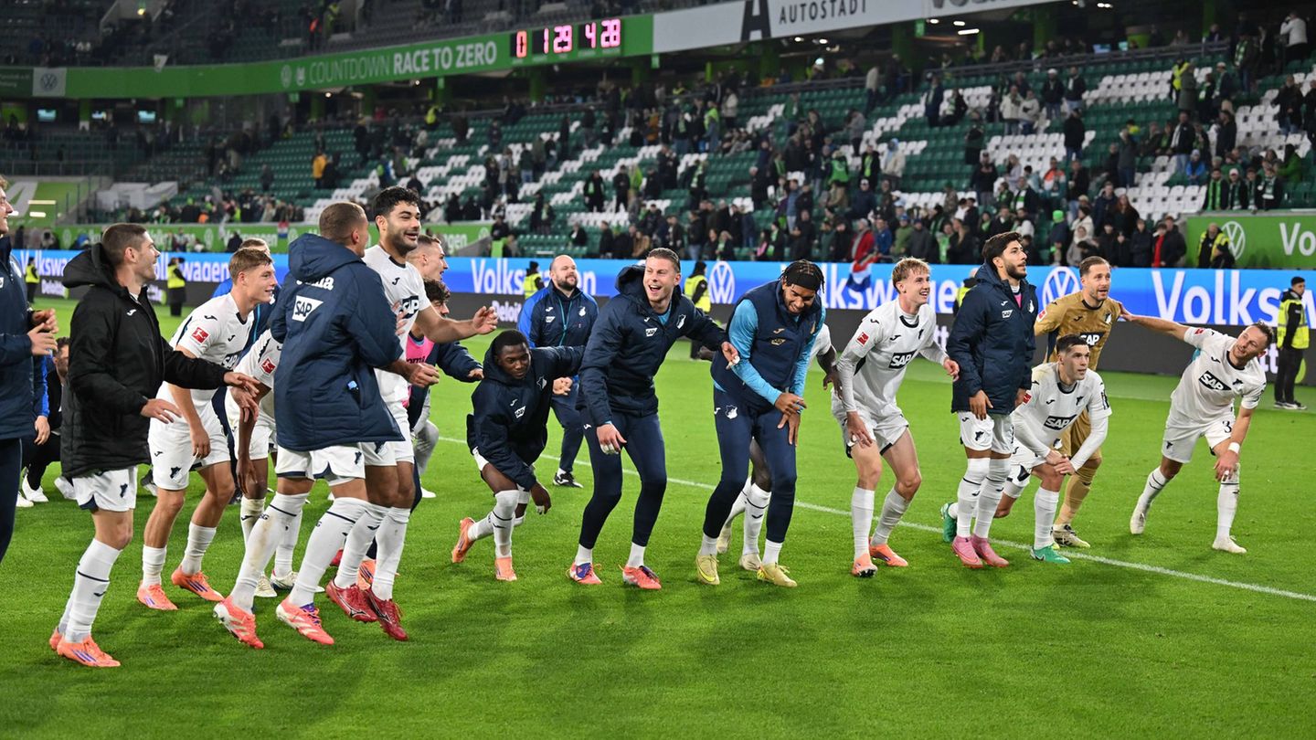 Hoffenheimer Jubel in Wolfsburg. Foto: Swen Pförtner/dpa