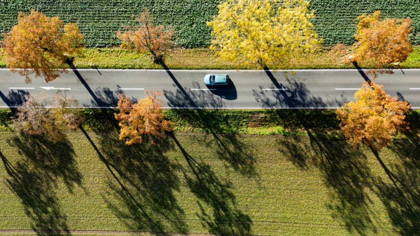 Auto fährt auf Straße in Nordostdeutschland