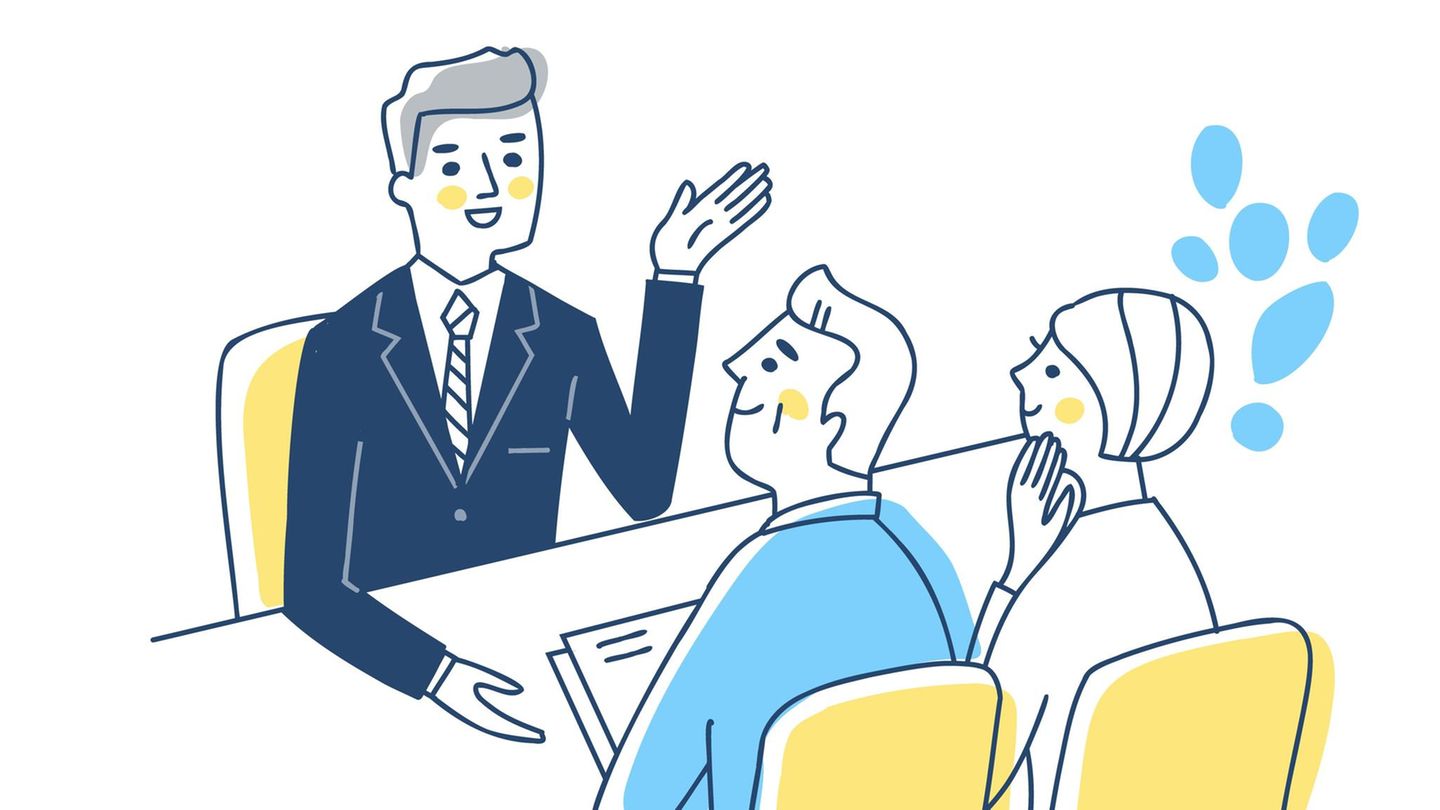 Zeichnung der Beratung in einer Bankfiliale