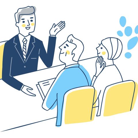 Zeichnung der Beratung in einer Bankfiliale