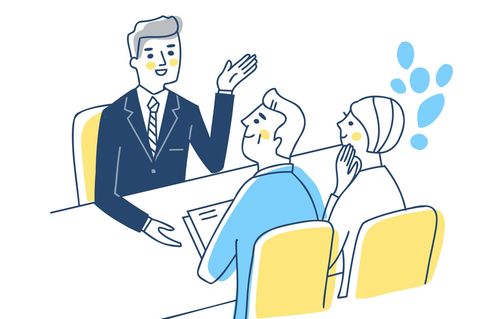 Zeichnung der Beratung in einer Bankfiliale