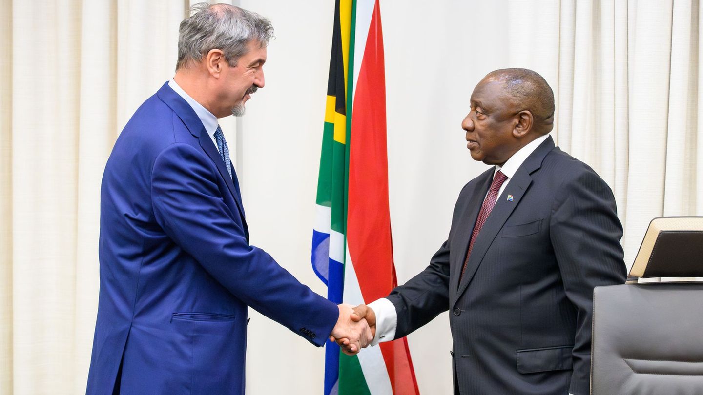 Treffen mit dem südafrikanischen Präsidenten: Markus Söder ist in Kapstadt. Foto: Jörg Koch/Staatskanzlei-Pool/dpa