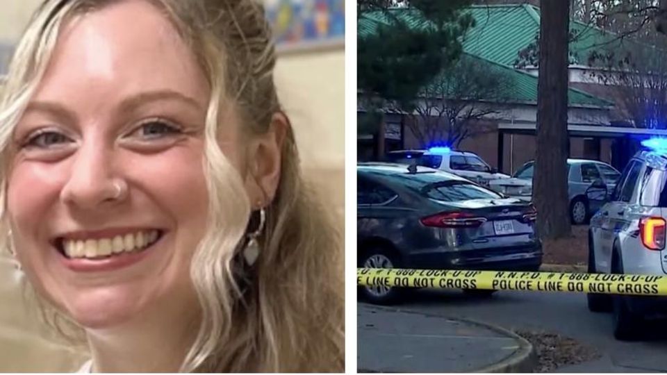 Abbie Turner vor dem Vorfall und Polizei vor der Schule im US-Bundesstaat Virginia.