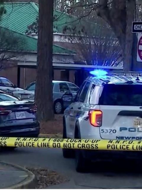 Abbie Turner vor dem Vorfall und Polizei vor der Schule im US-Bundesstaat Virginia.