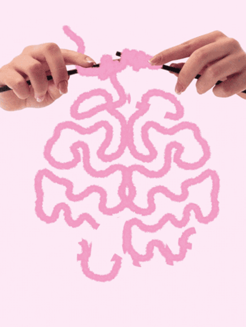 Zwei Hände stricken ein Gehirn-Muster: Thema Schlafen