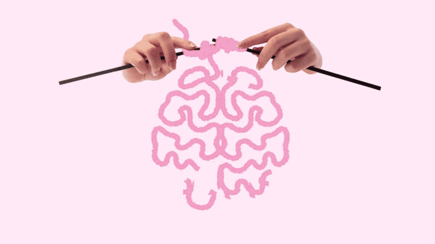 Zwei Hände stricken ein Gehirn-Muster: Thema Schlafen