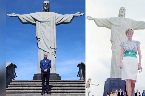 Prinz William heute, rechts Prinzessin Diana 1991 vor einem der bekanntesten Wahrzeichen Rio de Janeiros.