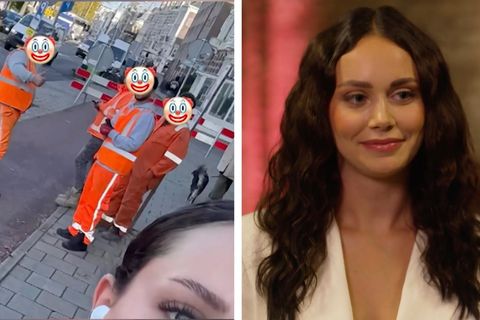 Bauarbeiter schauen einer Joggerin hinterher.