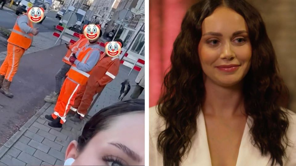 Bauarbeiter schauen einer Joggerin hinterher.