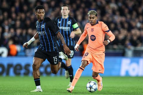 Yamal (rechts) rettete Barcelona einen Punkt in Brügge. Foto: Bruno Fahy/Belga/dpa