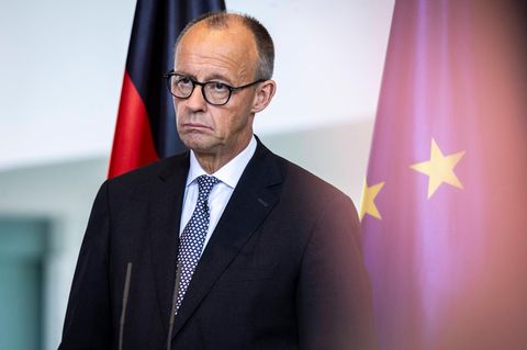 Friedrich Merz während einer Pressekonferenz im Bundeskanzleramt in Berlin im Sommer 2025