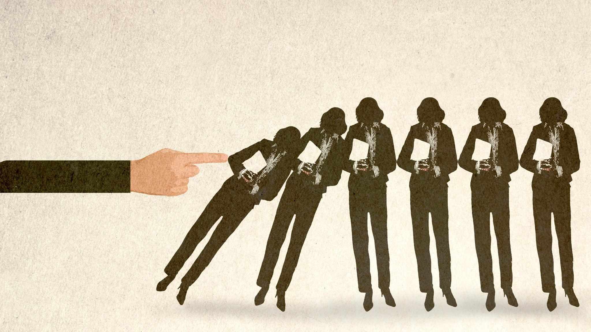Illustration von Managerinnen, die mit einem Finger zur Seite gedrückt werden