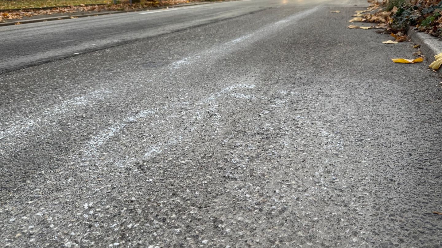 Aktivisten haben einen Fahrradweg auf die Straße gemalt. Foto: Valentin Gensch/dpa