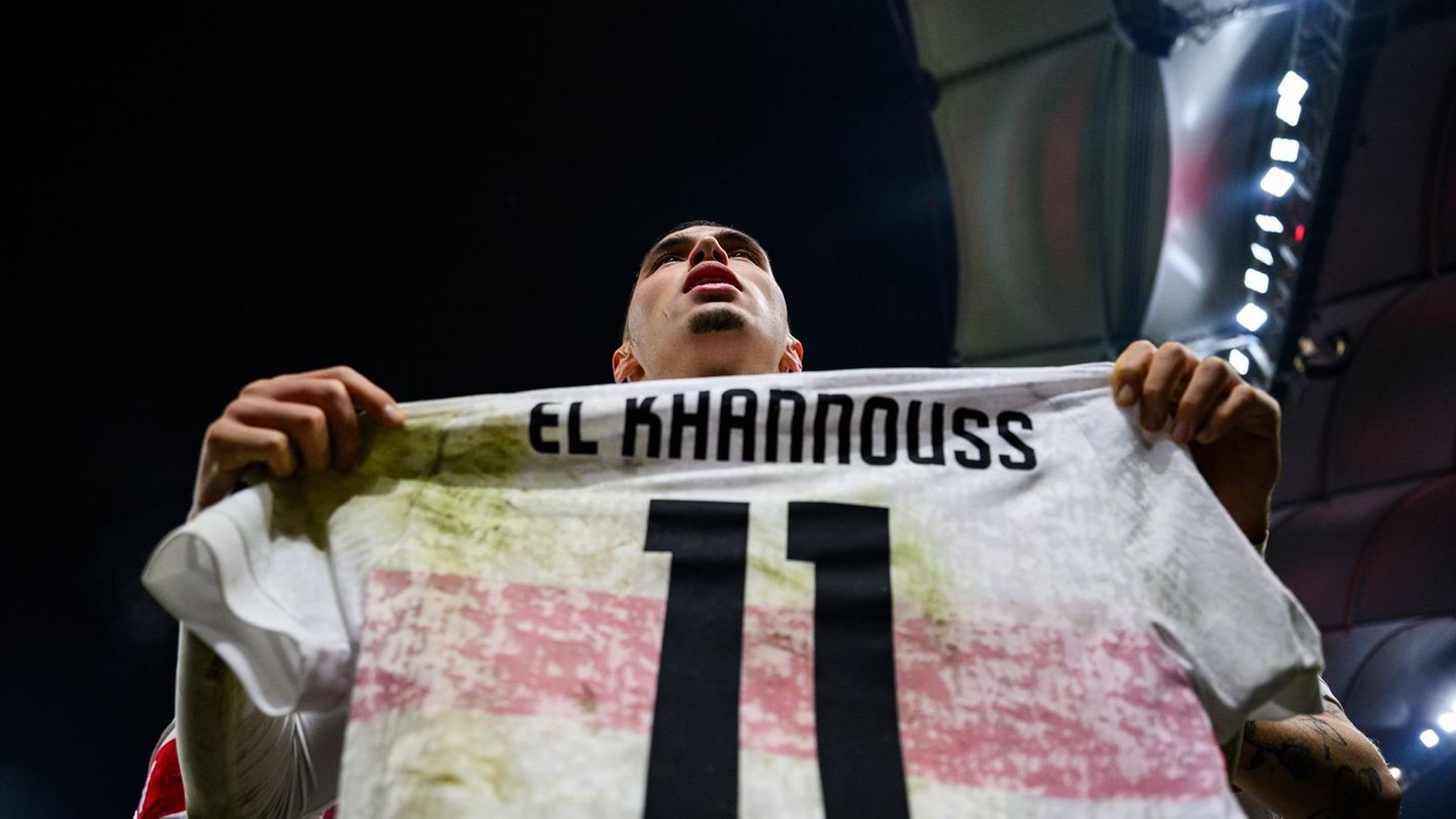 Bilal El Khannouss jubelt nach seinem Tor Foto: Tom Weller/dpa