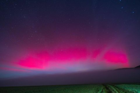 Polarlichter am Horizont leuchten pink