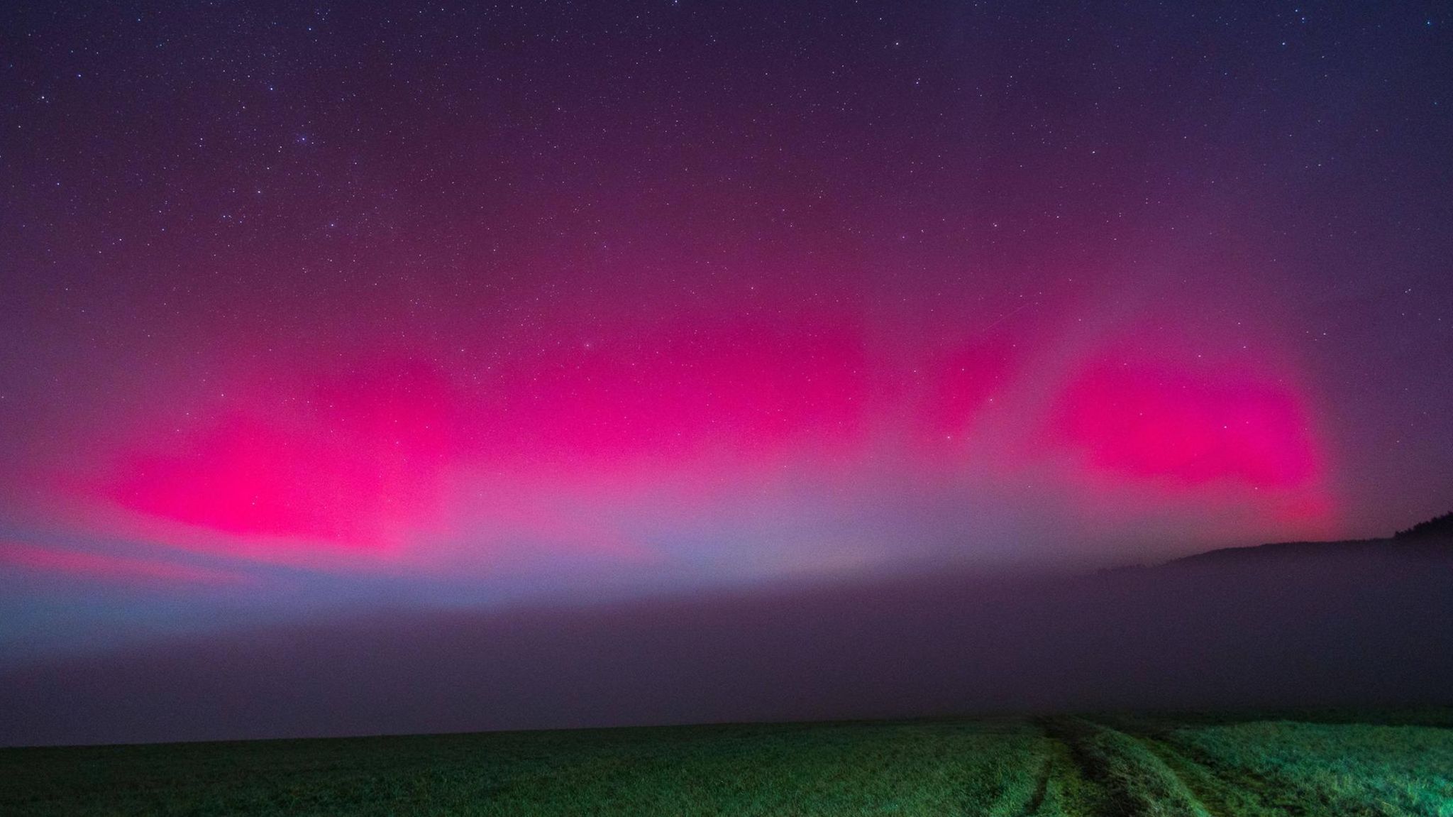 Polarlichter am Horizont leuchten pink