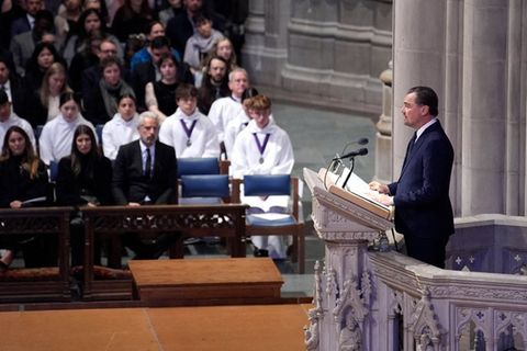 Leonardo DiCaprio während der Trauerfeier für Jane Goodall in Washington.