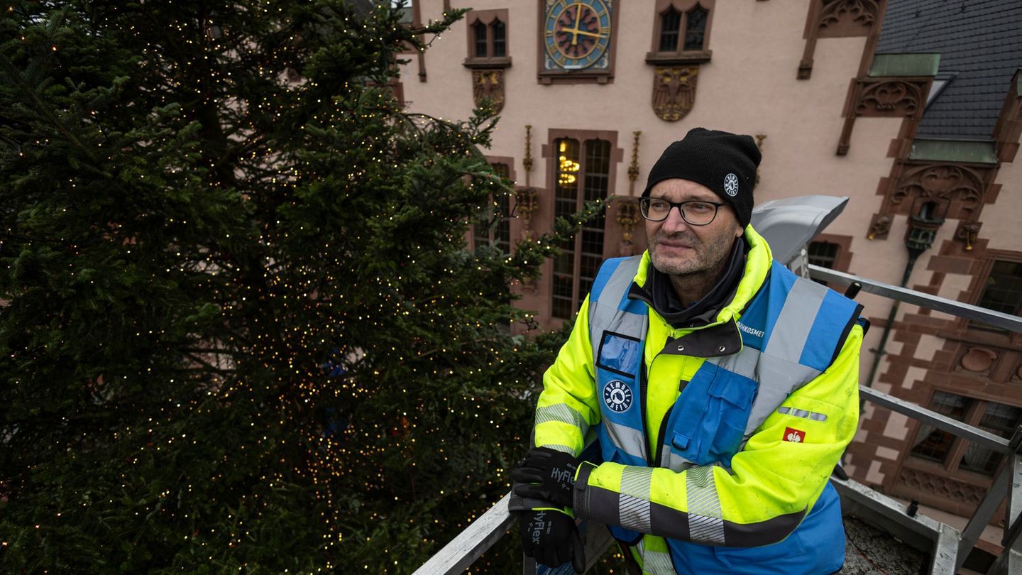 Frankfurter Weihnachtsmarkt: Der Baumkosmetiker