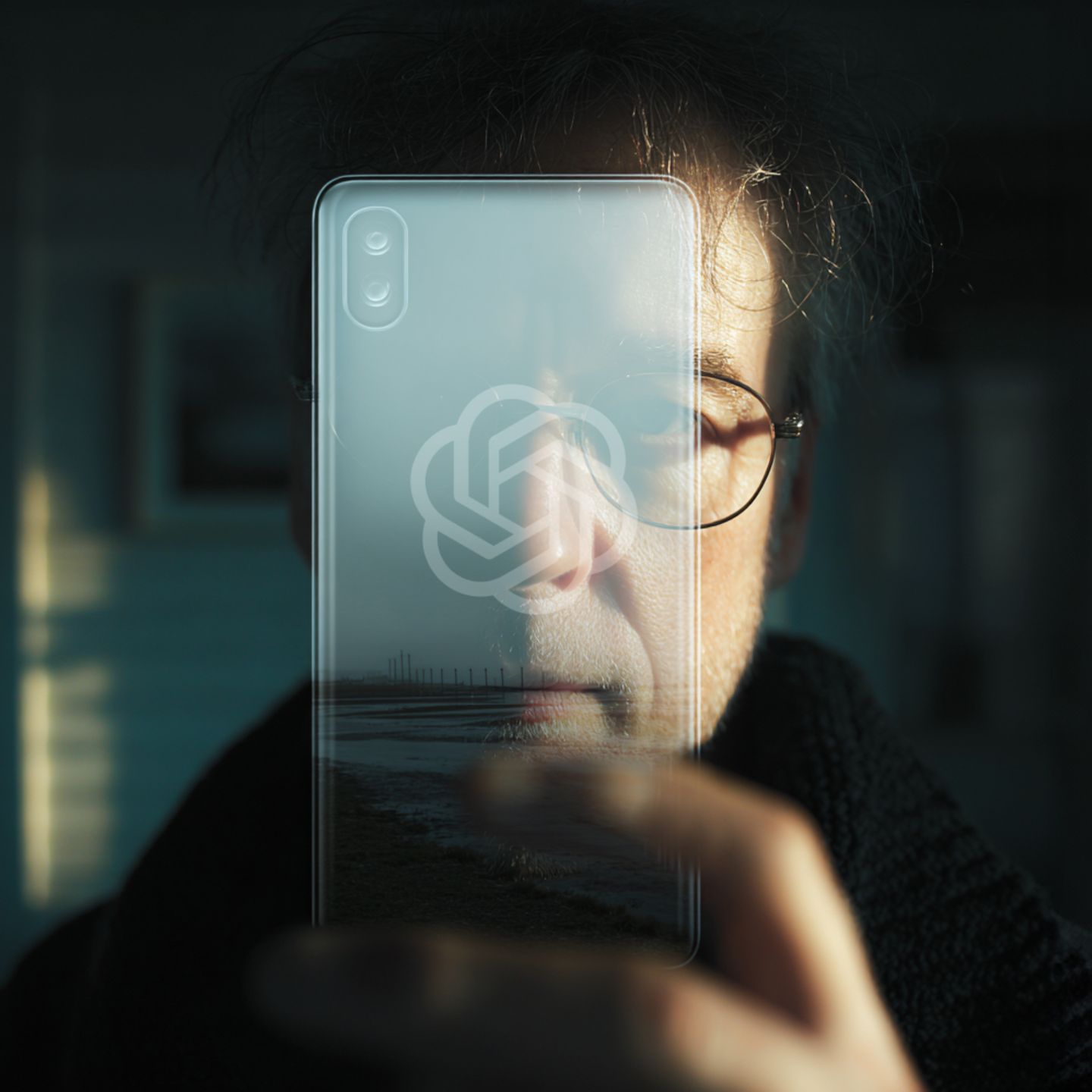 Ein Mann blickt auf sein Handy