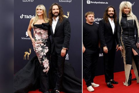 Tom Kaulitz posiert doppelt beim Bambi: Mit seiner Ehefrau Heidi Klum und mit seiner Band Tokio Hotel.
