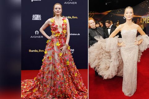 Barbara Meier (l.) setzt auf Blumen, Leony auf Glitzer.