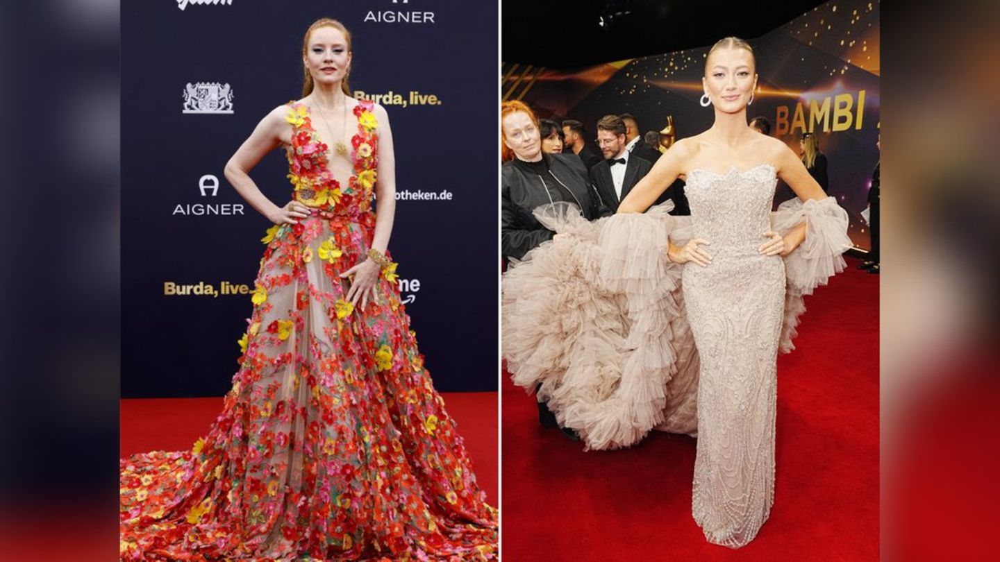 Barbara Meier (l.) setzt auf Blumen, Leony auf Glitzer.