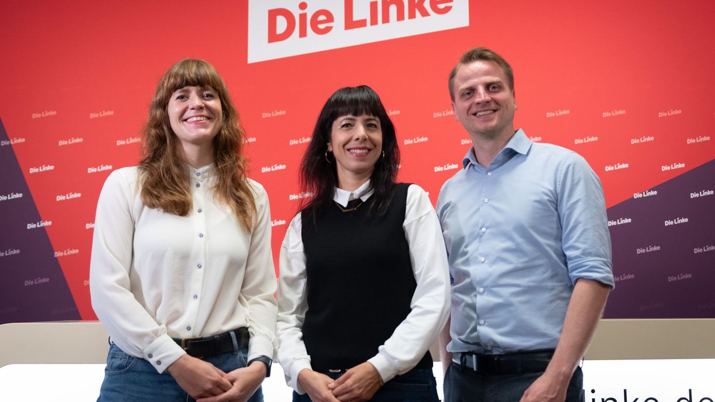 Die Linken-Landesvorsitzenden Kerstin Wolter und Maximilian Schirmer setzen fest auf die designierte Spitzenkandidatin Elif Eral