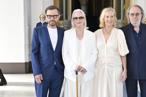Björn Ulvaeus, Anni-Frid Lyngstad, Agnetha Fältskog und Benny Andersson (v.l.) 2024 in Stockholm.