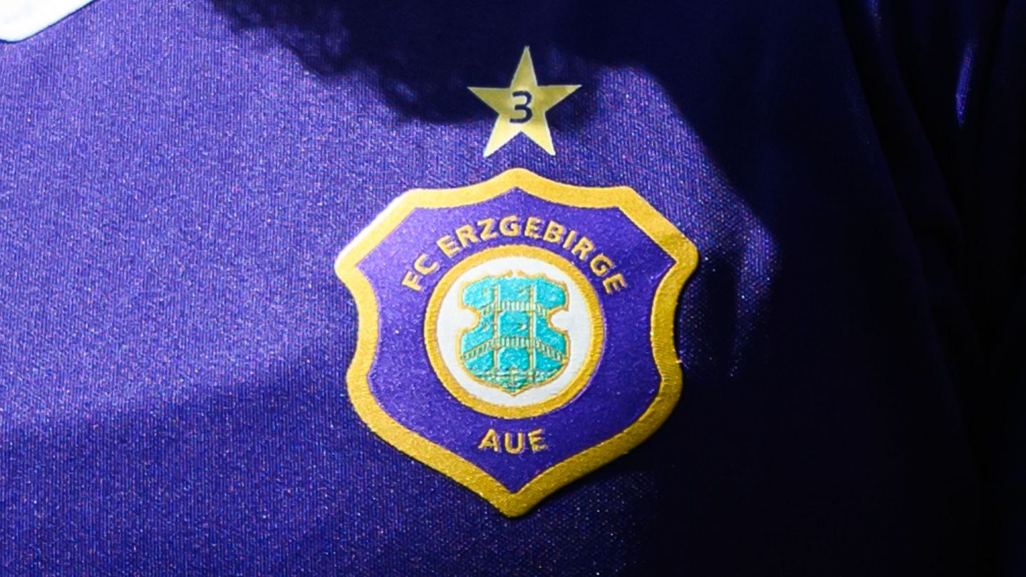 Das Logo des FC Erzgebirge Aue. (Archivbild) Foto: Robert Michael/dpa