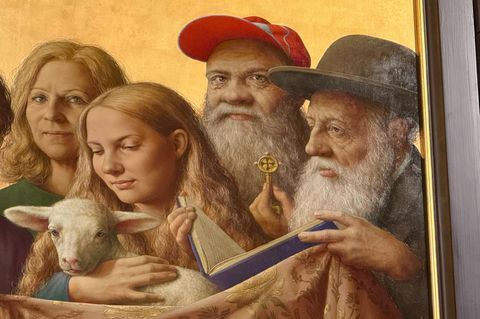 Der deutsche Obdachlose Burkhard Scheffler auf einem Gemälde