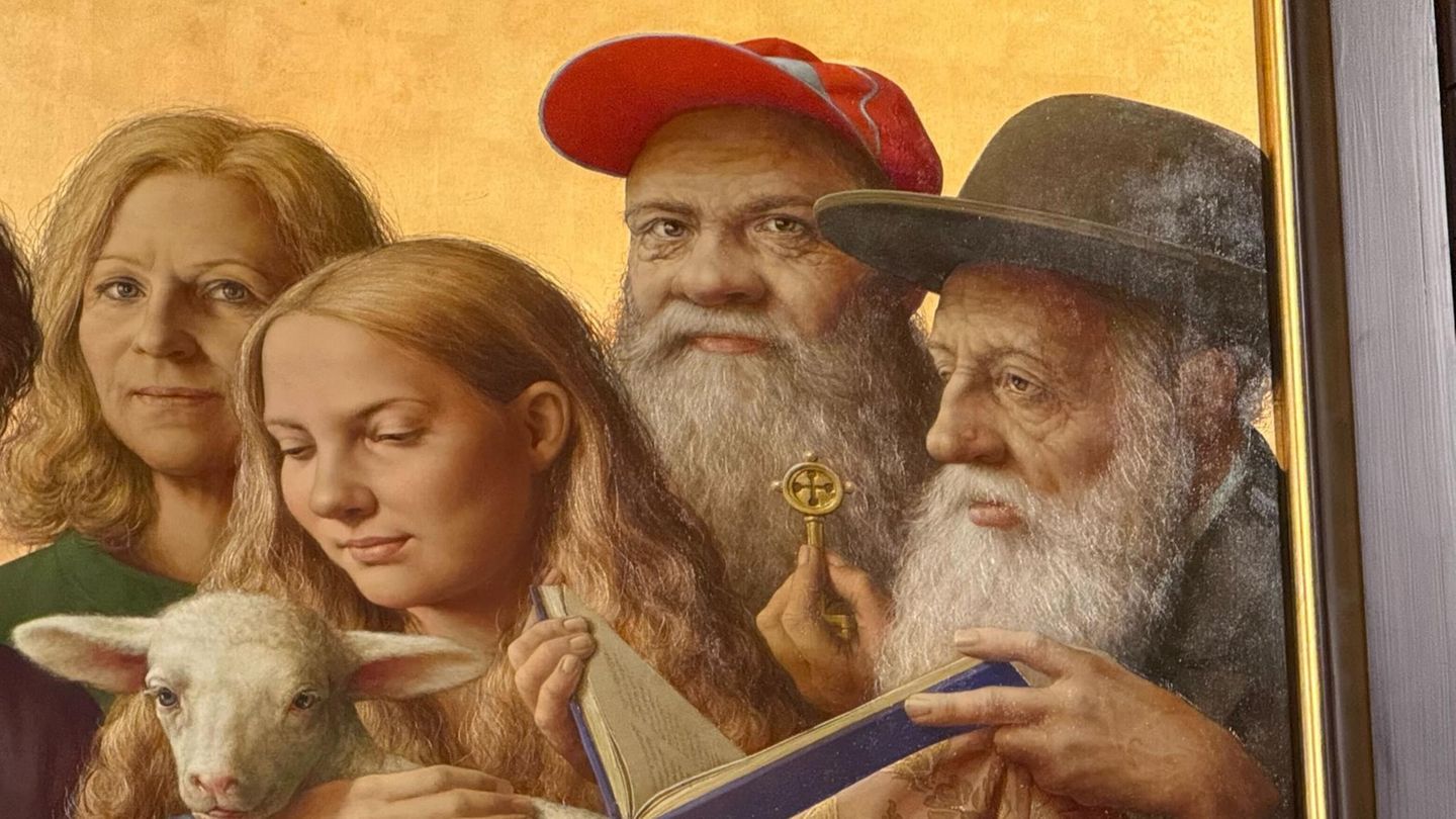 Der deutsche Obdachlose Burkhard Scheffler auf einem Gemälde