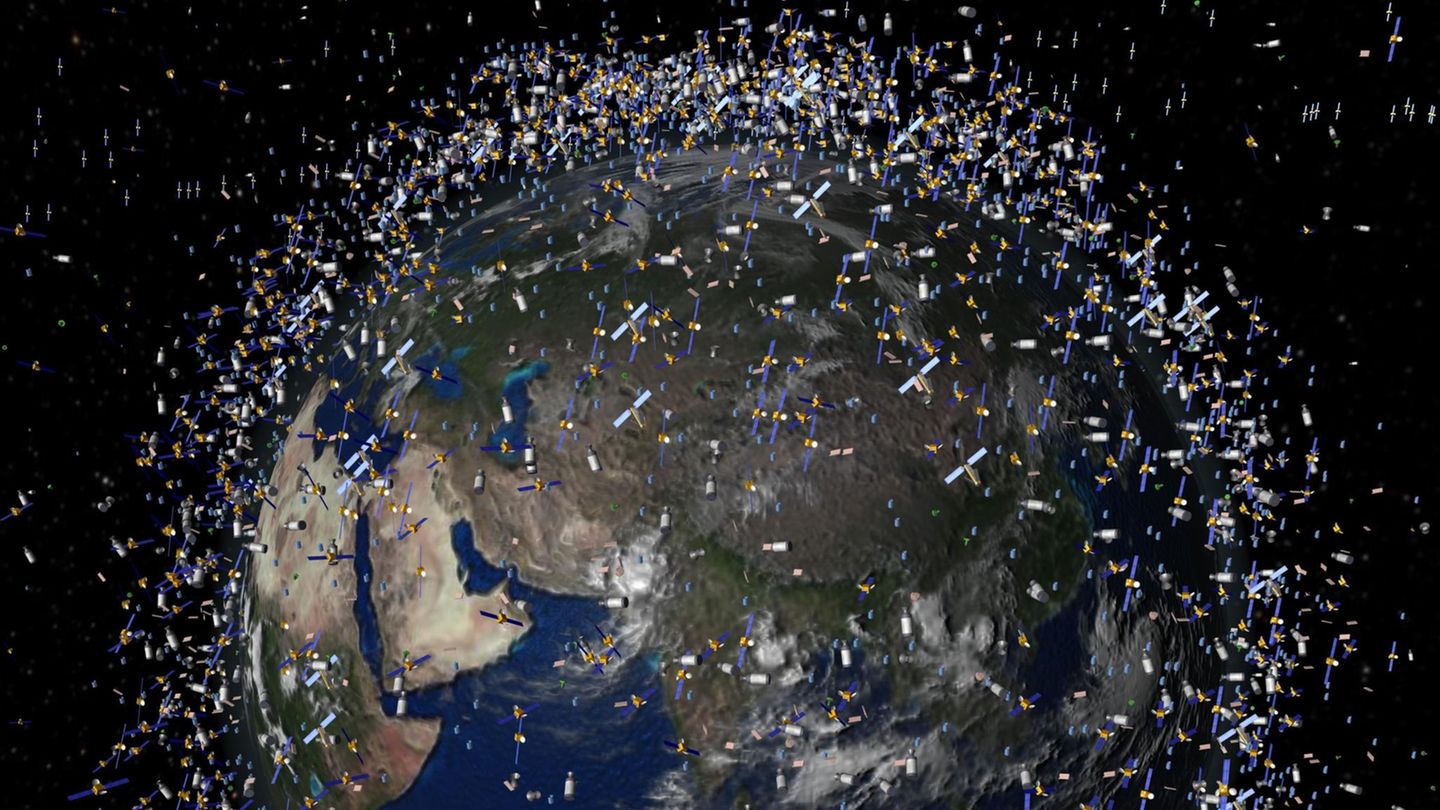 Eine Simulation der Esa: Schätzungen zufolge befinden sich mehrere hundert Millionen Teile Weltraumschrott im All