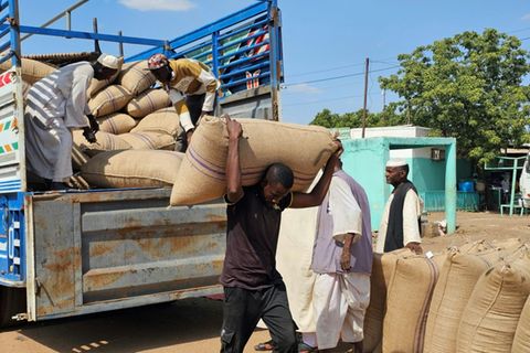 Ein Laster mit Nahrungsmittelhilfen des WFP