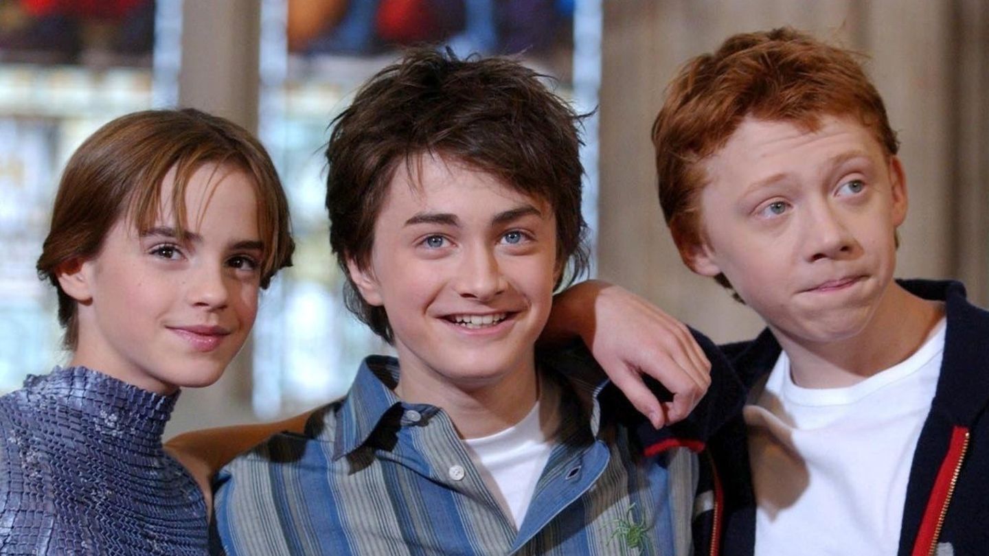Die Schauspieler Emma Watson, Daniel Radcliffe und Rupert Grint im Jahr 2002