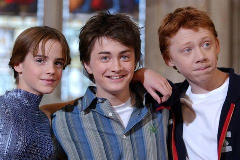 Die Schauspieler Emma Watson, Daniel Radcliffe und Rupert Grint im Jahr 2002