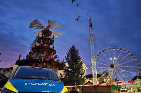 Zusammen mit einem Fahrrad sind zwei Aktivisten auf ein Hochseil am Karlsruher Marktplatz geklettert. Foto: Thomas Riedel/dpa
