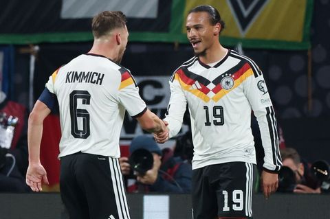 WM-tauglich: Kimmich und Sané beim 6:0. Foto: Jan Woitas/dpa