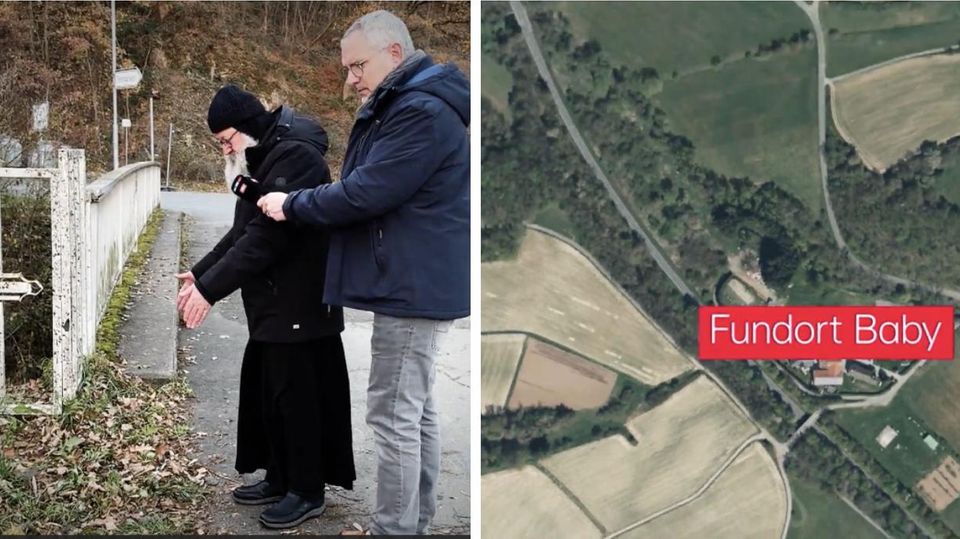 Mönch zeigt Fundort des abgelegten Babys am Kloster