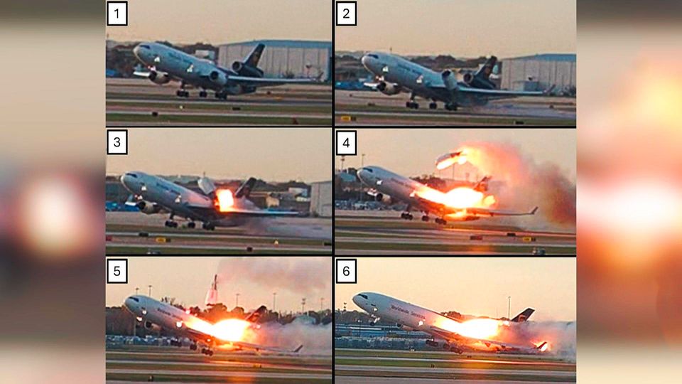 Bilder zeigen, wie Triebwerk von UPS-Flugzeug abreißt