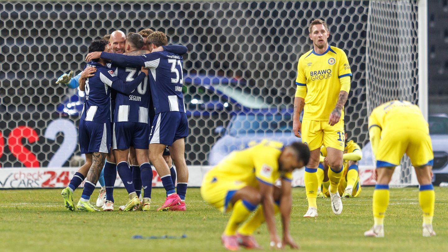 Wieder jubelte die Hertha am Ende. Foto: Andreas Gora/dpa