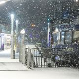 Schneegestöber auch an den Hamburger Landungsbrücken