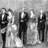 Prozession der Teilnehmerinnen bei der vermutlich ersten modernen Misswahl in Europa 1888