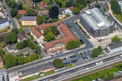 Luftbild mit Blick auf Kreispolizeibehörde Unna Polizeiwache Kamen