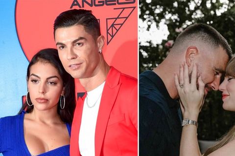 Planen zu heiraten: Christiano Ronaldo und seine Verlobte Georgina Rodriguez (l.) sowie Taylor Swift mit ihrem Verlobten Travi