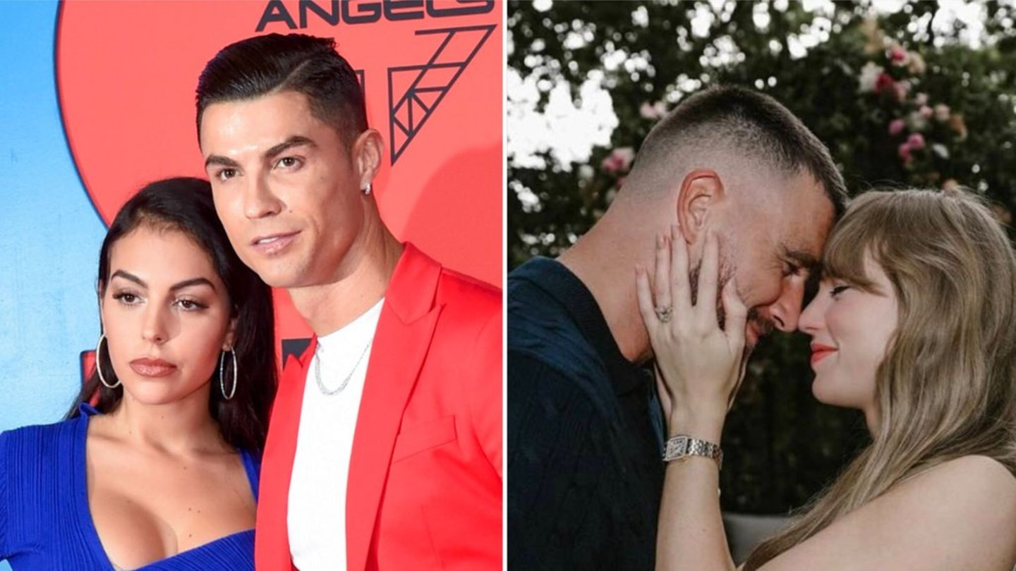 Planen zu heiraten: Christiano Ronaldo und seine Verlobte Georgina Rodriguez (l.) sowie Taylor Swift mit ihrem Verlobten Travi