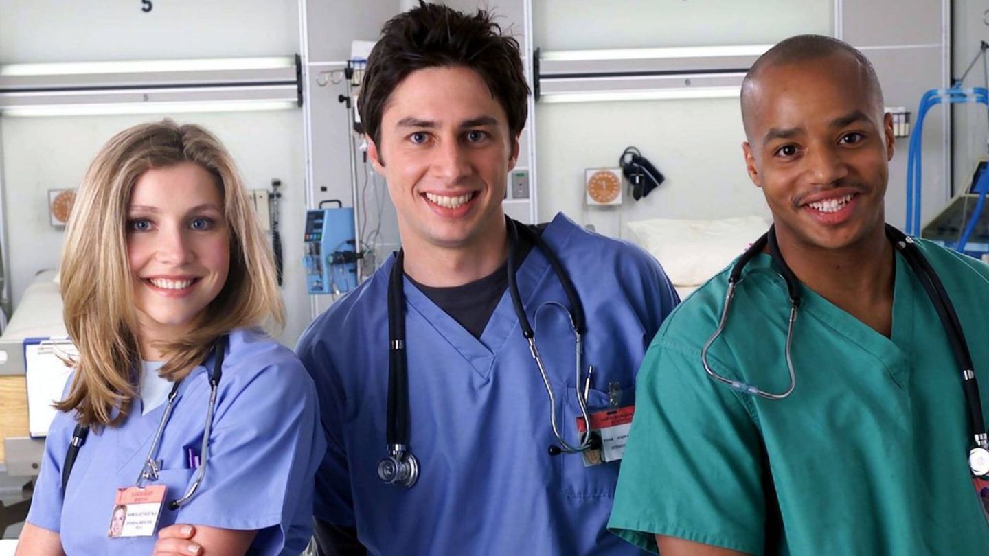 Sarah Chalke, Zach Braff und Donald Faison (v.l.n.r.) in "Scrubs".