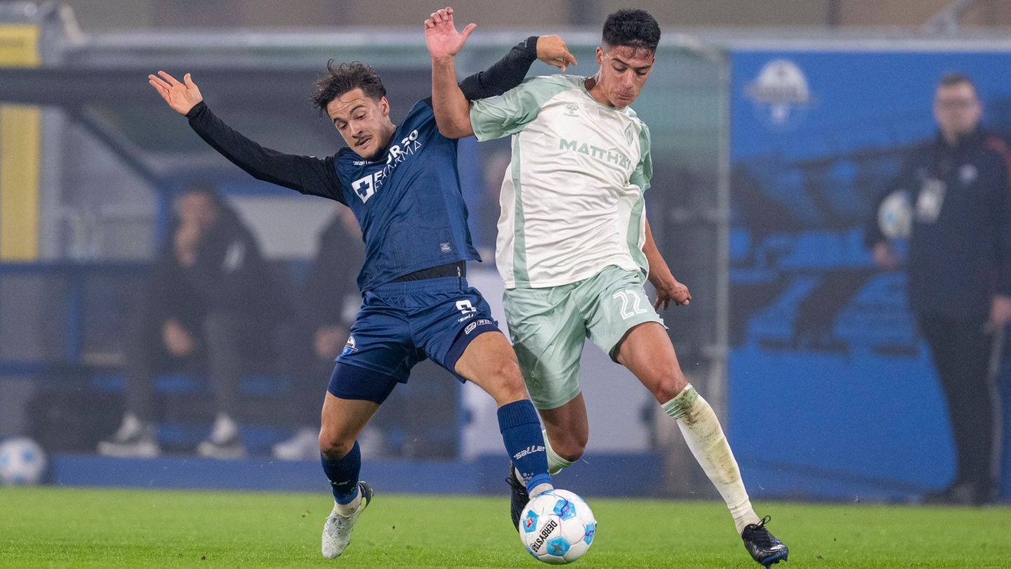 Muss vorerst aussetzen: Werder Bremens Julian Malatini (r). (Archivfoto) Foto: David Inderlied/dpa