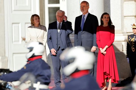 Das Ehepaar Steinmeier (links) beim Empfang durch das spanische Königspaar am 26. November in Madrid